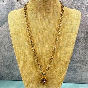 Dyrberg Kern gold tone chain necklace with amber stone pendant